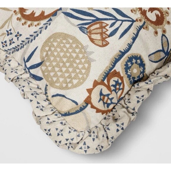 Square Bird in Nature Pillow Printed Reverse and Ruffle Trim neutral Threshold - Picture 7 of 10